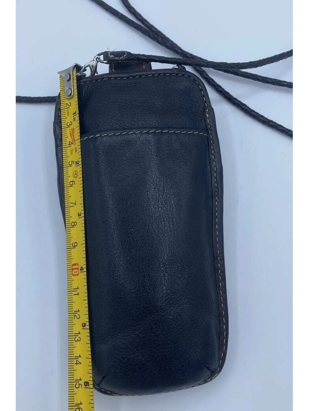 Vg BRIGHTON Black / Brown Leather Glasses Sunglasses Case w Braided Strap Heart